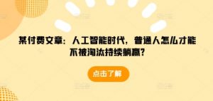 某付费文章：人工智能时代，普通人怎么才能不被淘汰持续躺赢?-木白网创