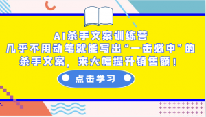 AI杀手文案训练营：几乎不用动笔就能写出“一击必中”的杀手文案，来大幅提升销售额！-木白网创