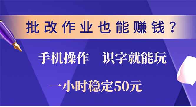 批改作业也能赚钱？0门槛手机项目，识字就能玩！一小时50元！-木白网创