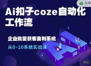 Ai扣子coze自动化工作流,从0~10系统实战课,10个人的工作量1个人完成-木白网创