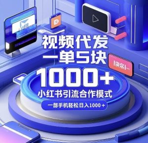 视频代发，一单5块，小红书引流合作模式，一部手机轻松日入多张【揭秘】-木白网创