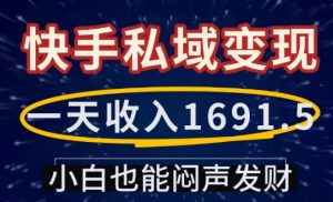 一天收入1691.5，快手私域变现，小白也能闷声发财-木白网创