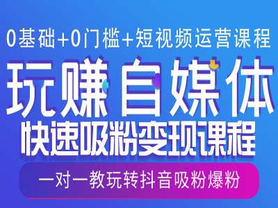 0基础+0门槛+短视频运营课程，玩赚自媒体快速吸粉变现课程，一对一教玩转抖音吸粉爆粉-木白网创