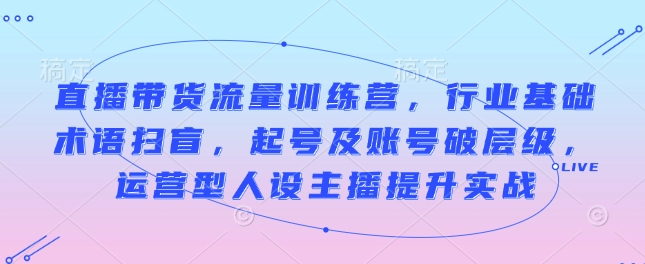 直播带货流量训练营，行业基础术语扫盲，起号及账号破层级，运营型人设主播提升实战-木白网创
