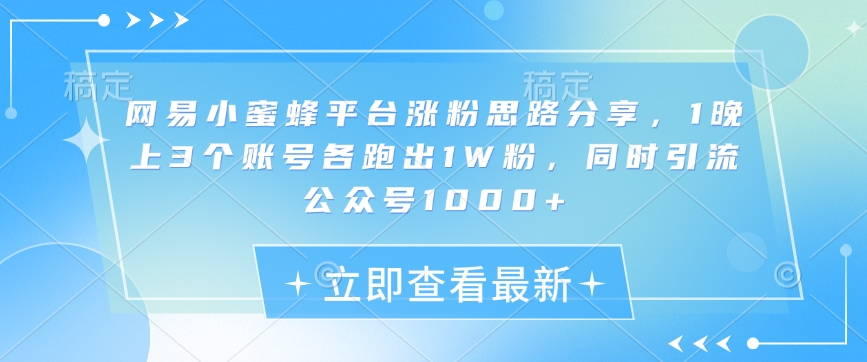网易小蜜蜂平台涨粉思路分享，1晚上3个账号各跑出1W粉，同时引流公众号1000+-木白网创