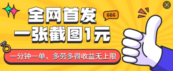 全网首发，一张截图1块钱，一分钟一单，多劳多得，收益无上限-木白网创