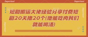 短剧搬运大佬经验分享付费短剧20天撸20个(他能吃肉我们就能喝汤)-木白网创