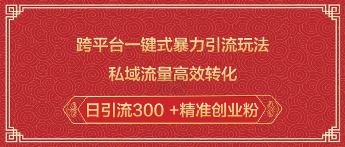 跨平台一键式暴力引流玩法，私域流量高效转化日引流300 +精准创业粉-木白网创