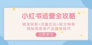 小红书运营全攻略,精准获客+流量优化+软文种草,揭秘高客单产品投放技巧-木白网创