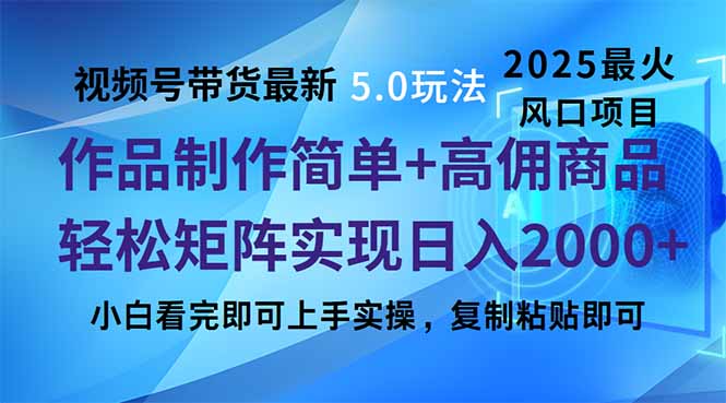 视频号带货最新5.0玩法，作品制作简单，当天起号，复制粘贴，轻松矩阵…-木白网创