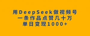 用DeepSeek做视频号，一条作品点赞几十万，单日变现1k-木白网创
