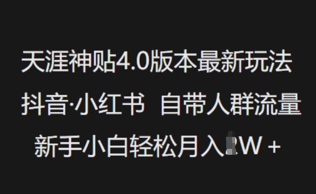 天涯神贴4.0版本最新玩法，抖音·小红书自带人群流量，新手小白轻松月入过W-木白网创