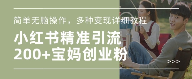 小红书混剪日引200+宝妈创业粉，简单无脑操作，多种变现详细教程-木白网创