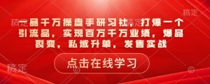 一品千万操盘手研习社，打爆一个引流品，实现百万千万业绩，爆品裂变，私域升单，发售实战-木白网创