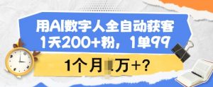 用AI数字人全自动获客，1天200+粉，1单99，1个月1个W+?-木白网创