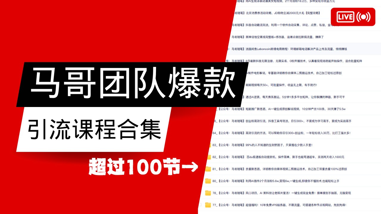 马哥团队【122节】最全项目爆款引流课程合集【持续更新】-木白网创