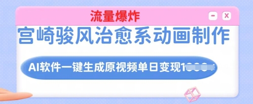 宫崎骏风治愈系动画制作，AI软件一键生成原创视频流量爆炸，单日变现多张，详细实操流程-木白网创