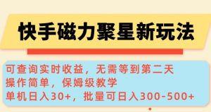 快手磁力新玩法，可查询实时收益，单机30+，批量可日入3到5张【揭秘】-木白网创
