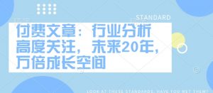 付费文章：行业分析 高度关注，未来20年，万倍成长空间-木白网创