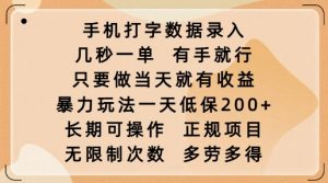 手机打字数据录入，几秒一单，有手就行，只要做当天就有收益，暴力玩法一天低保2张-木白网创
