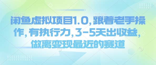 闲鱼虚拟项目1.0，跟着老手操作，有执行力，3-5天出收益，做离变现最近的赛道-木白网创