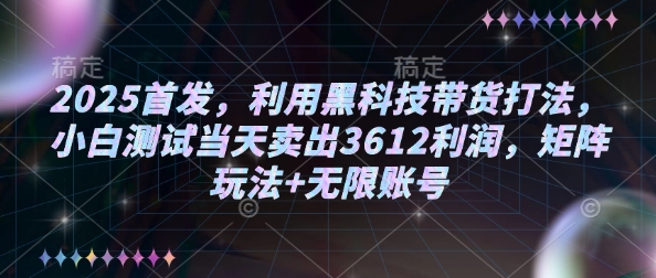 2025首发，利用黑科技带货打法，小白测试当天卖出3612利润，矩阵玩法+无限账号【揭秘】-木白网创