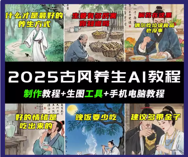 抖音AI古风养生视频教程日入五张 轻松涨粉 10W+-木白网创