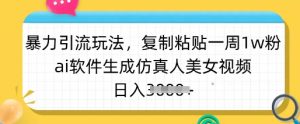 暴力引流玩法，复制粘贴一周1w粉，ai软件生成仿真人美女视频，日入多张-木白网创