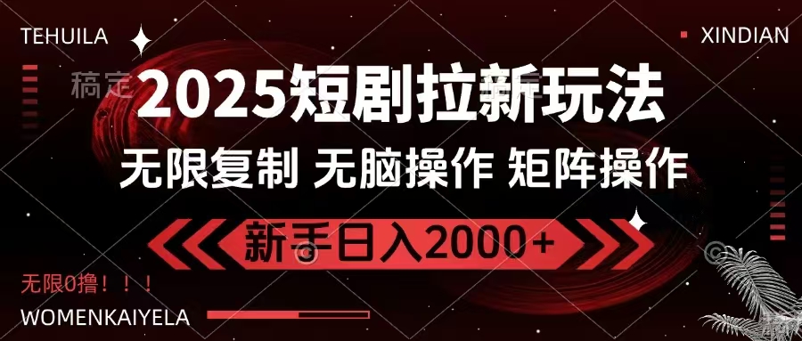 2025短剧拉新玩法，无需注册登录，无限0撸，无脑批量操作日入2000+-木白网创