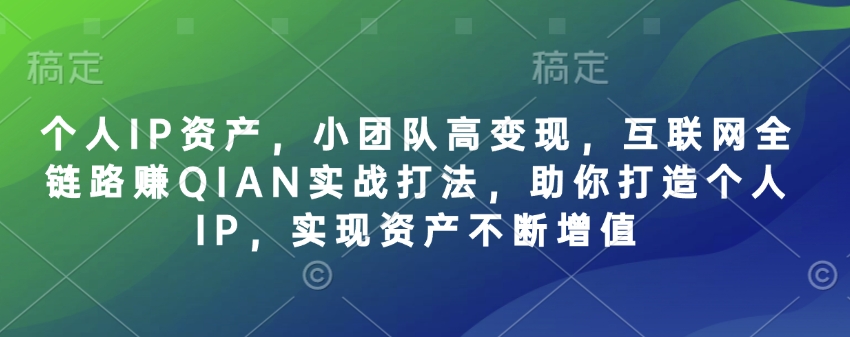 个人IP资产，小团队高变现，互联网全链路赚QIAN实战打法，助你打造个人IP，实现资产不断增值-木白网创
