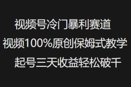 视频号冷门暴利赛道视频100%原创保姆式教学起号三天收益轻松破千-木白网创