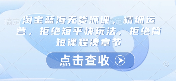 淘宝蓝海无货源课，精细运营，拒绝短平快玩法，拒绝简短课程凑章节-木白网创