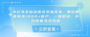 小红书全自动曝光引流技术，单日精准曝光1000+客户，一键启动，小白也能当天引流【揭秘】-木白网创