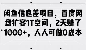 闲鱼信息差项目，百度网盘扩容1T空间，2天收益1k+，人人可做0成本-木白网创