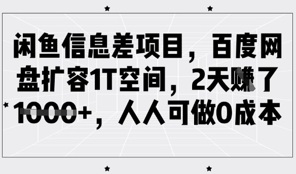闲鱼信息差项目，百度网盘扩容1T空间，2天收益1k+，人人可做0成本-木白网创
