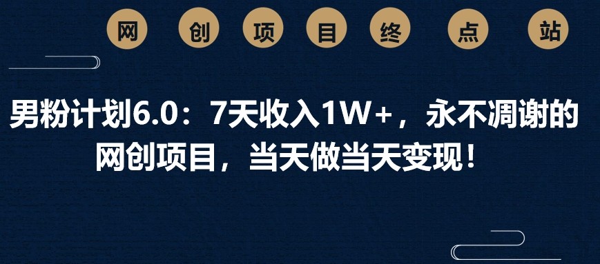 男粉计划6.0：7天收入1W+，永不凋谢的网创项目，当天做当天变现！-木白网创