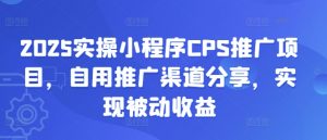 2025实操小程序CPS推广项目，自用推广渠道分享，实现被动收益-木白网创