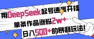 用DeepSeek起号速度开挂，单条作品涨粉2w+，日入5张+的暴利玩法-木白网创