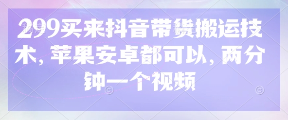 299买来抖音带货搬运技术，苹果安卓都可以，两分钟一个视频-木白网创