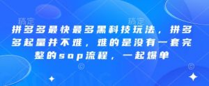拼多多最快最多黑科技玩法，拼多多起量并不难，难的是没有一套完整的sop流程，一起爆单!-木白网创