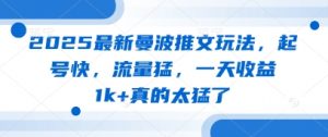 2025最新曼波推文玩法，起号快，流量猛，一天收益1k+真的太猛了-木白网创