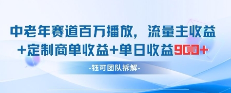 中老年赛道百万播放+流量主收益+定制收益，单日收益9张-木白网创