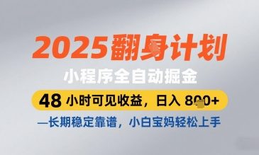 2025小程序全自动掘金，48 小时可见收益，日入8张，长期稳定靠谱，小白宝妈轻松上手【揭秘】-木白网创