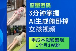 3分钟掌握AI生成俯卧撑女孩视频，零成本涨粉变现，1个月1W粉-木白网创