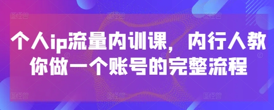个人ip流量内训课，内行人教你做一个账号的完整流程-木白网创