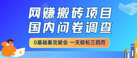网创搬砖项目，国内问卷调查，小白轻松上手，一天三四张的也不难，干就完了【揭秘】-木白网创