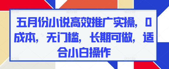 五月份小说高效推广实操，0成本，无门槛，长期可做，适合小白操作-木白网创