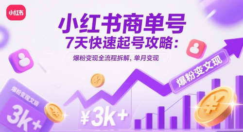 小红书商单号7天快速起号攻略：爆粉变现全流程拆解，单月变现3k+-木白网创