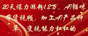 20天爆力涨粉1.2W，AI猫咪带货视频，加上AI产品种草，变现能力杠杠的-木白网创