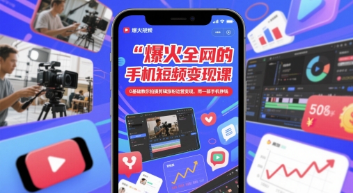 爆火全网的手机短视频变现课，0基础教你拍摄剪辑涨粉运营变现，用一部手机挣钱-木白网创